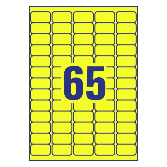 Self-adhesive removable neon paper labels for laser printers and copiers - 65 labels per sheet