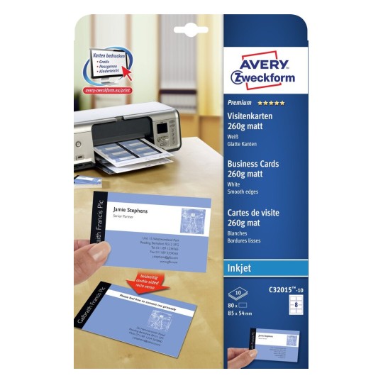 Double-sided A4 business card paper (260 g) for inkjet printers - 8 labels per sheet