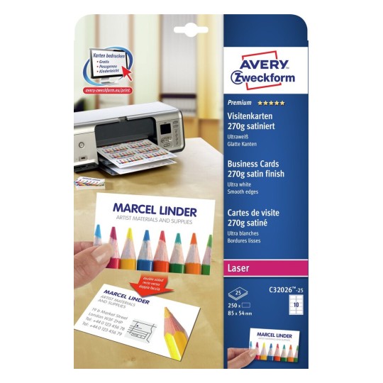 Double-sided A4 business card paper (270 g) for laser printers and copiers - 10 labels per sheet