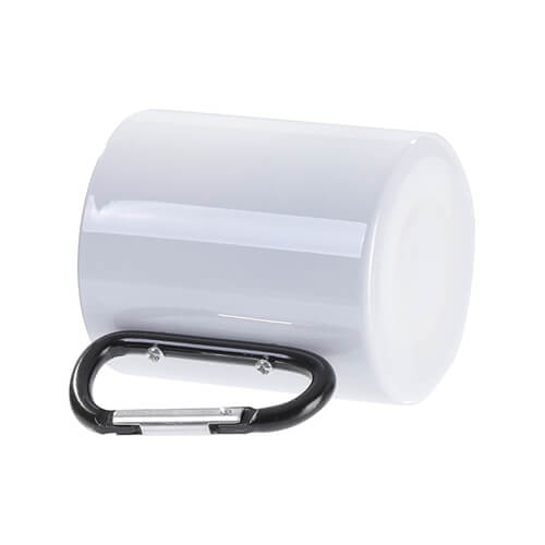 White metal inox mug for sublimation outprint with black handle carabiner type