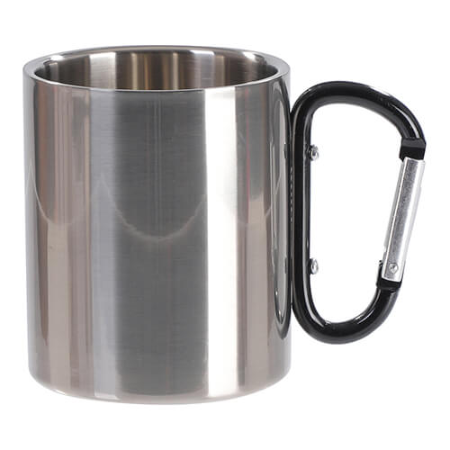 Metal inox mug for sublimation outprint with black handle carabiner type