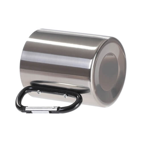 Metal inox mug for sublimation outprint with black handle carabiner type