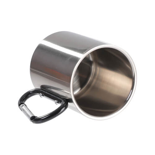 Metal inox mug for sublimation outprint with black handle carabiner type