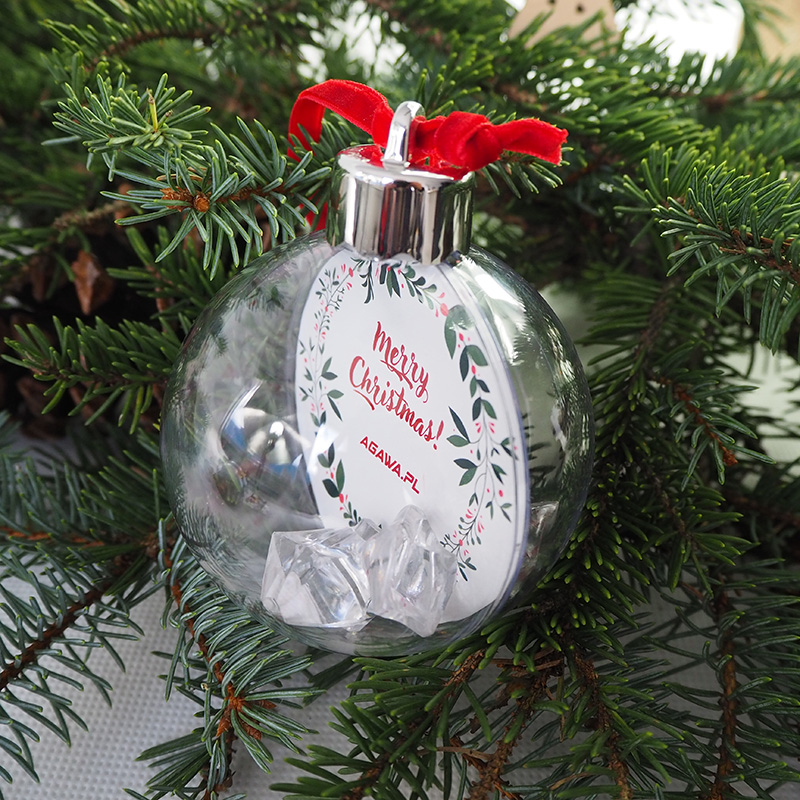 Photo Christmas bauble with red ribbon and silver cap