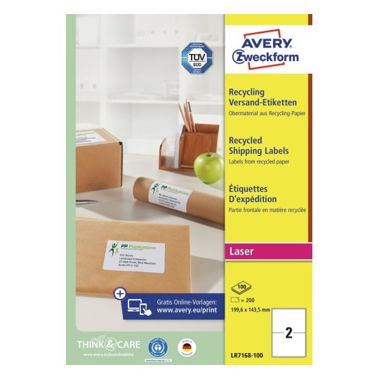 Self-adhesive recycling paper labels for laser printers - 2 labels per sheet 