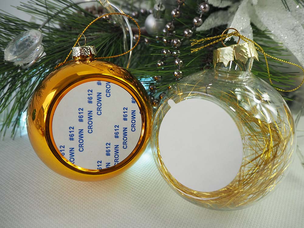 Transparent christmas bauble for sublimation - gold threads inside