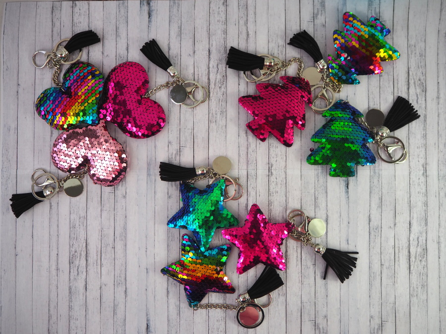 Sequin keychain with round plate for sublimation - christmas tree