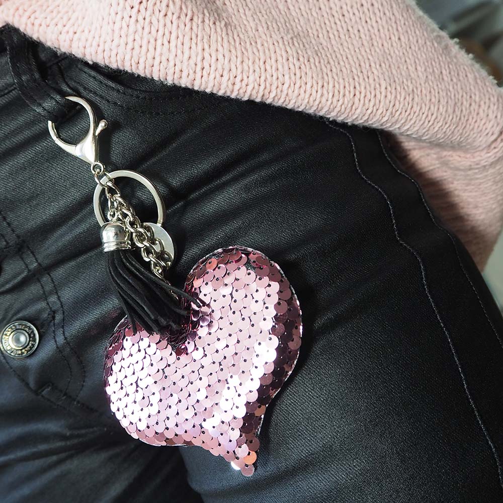 Sequin keychain with round plate for sublimation - heart