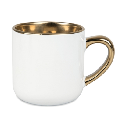 Wide Sublimation Coffee Mug with Gold Rim and Handle