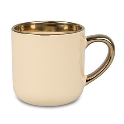 Wide Sublimation Coffee Mug with Gold Rim and Handle, beige