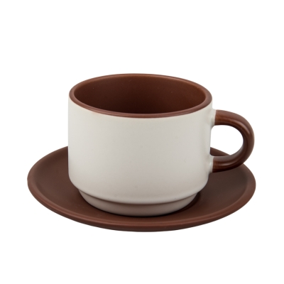 Sublimation Cup with Saucer Brown- Set 6 pcs