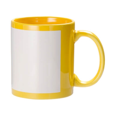 Yellow mug with white field for sublimation