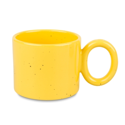 Wide sublimation mug with a dot effect and a round handle - yellow