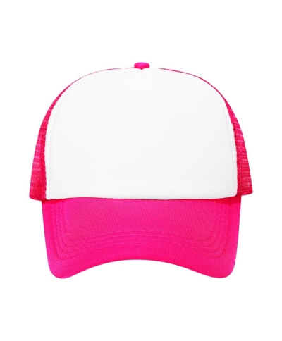 Trucker Cap with White Front and Mesh Back for Printing, Neon Pink