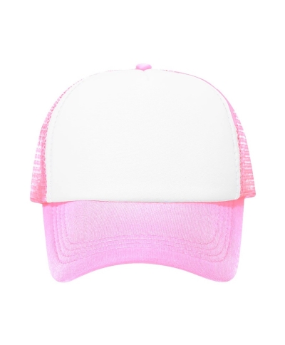 Trucker Cap with White Front and Mesh Back for Printing, Pink