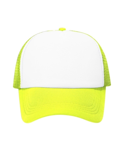 Trucker Cap with White Front and Mesh Back for Printing, Neon Yellow