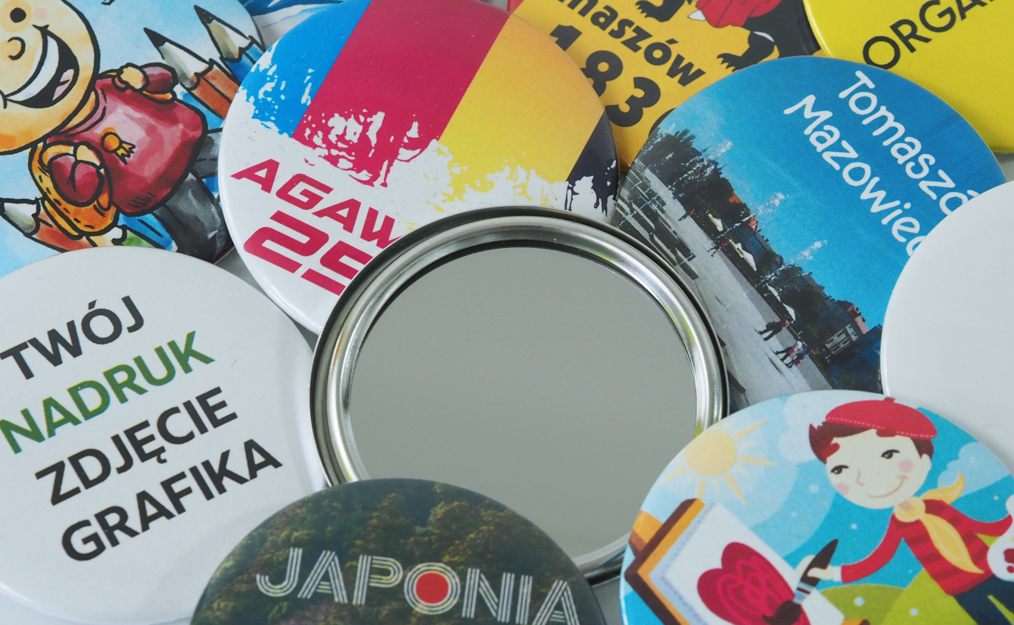 Elements for making badges with a mirror
