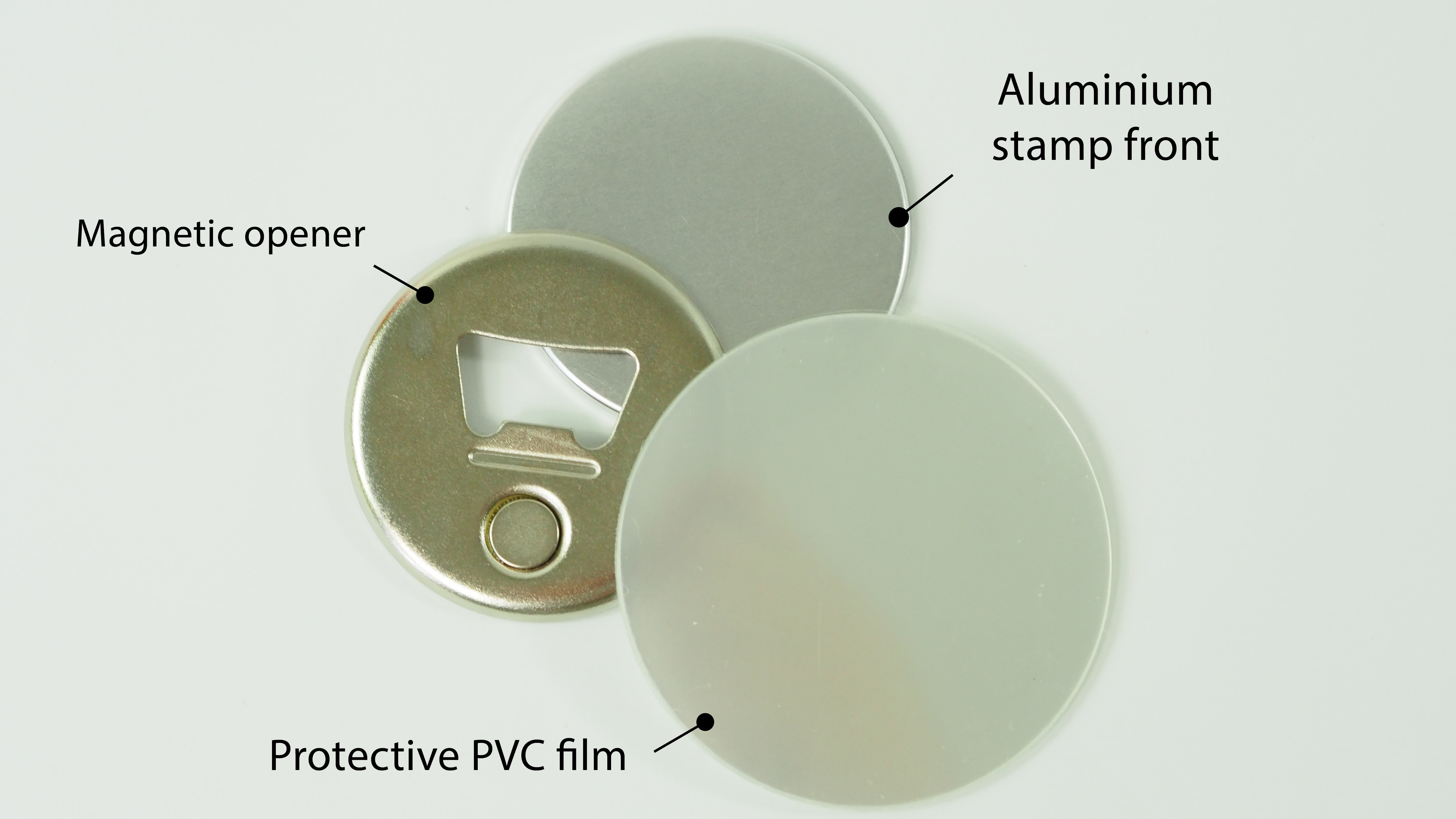 Elements for making pin badges with a magnetic opener