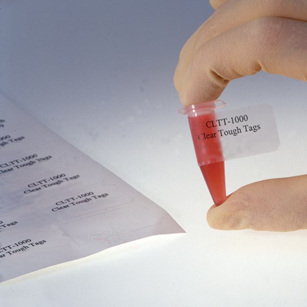 Self-adhesive, translucent polyester film labels for laser printers and copiers - 65 labels on a sheet