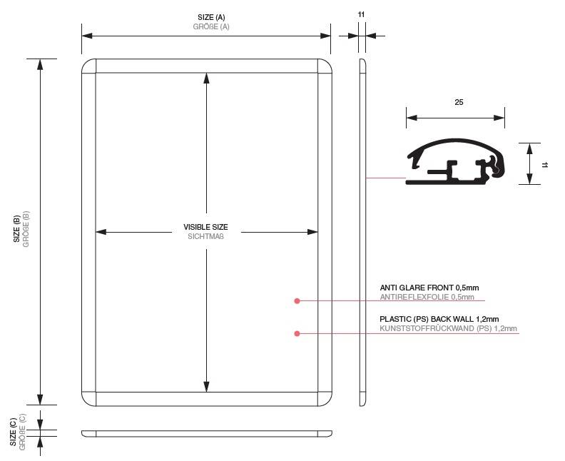 Snap frame with rounded corners